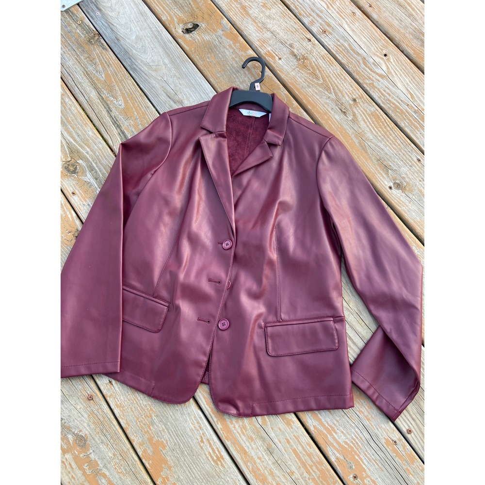 Denim & Co Burgundy Faux Leather Blazer Jacket Womens Small A388244 Maroon
